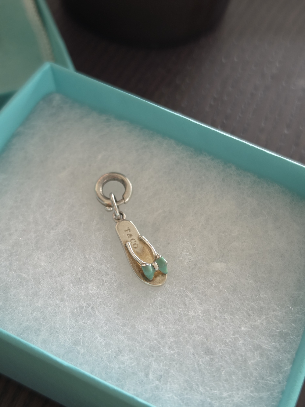 Tiffany & Co. Silver Flip Flop Charm with Teal Enamel Bows